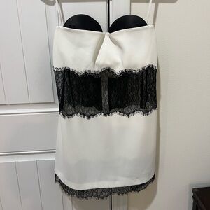 NEW Retrofete sample piece white strapless mini dress with black lace - rare - S